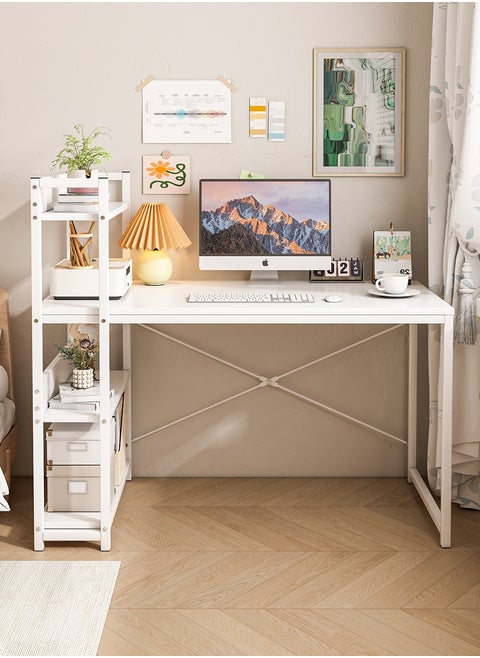 Office Desk  Study Table with 4-tier Bookshelf Storage, Reversible Computer desk for Home Office