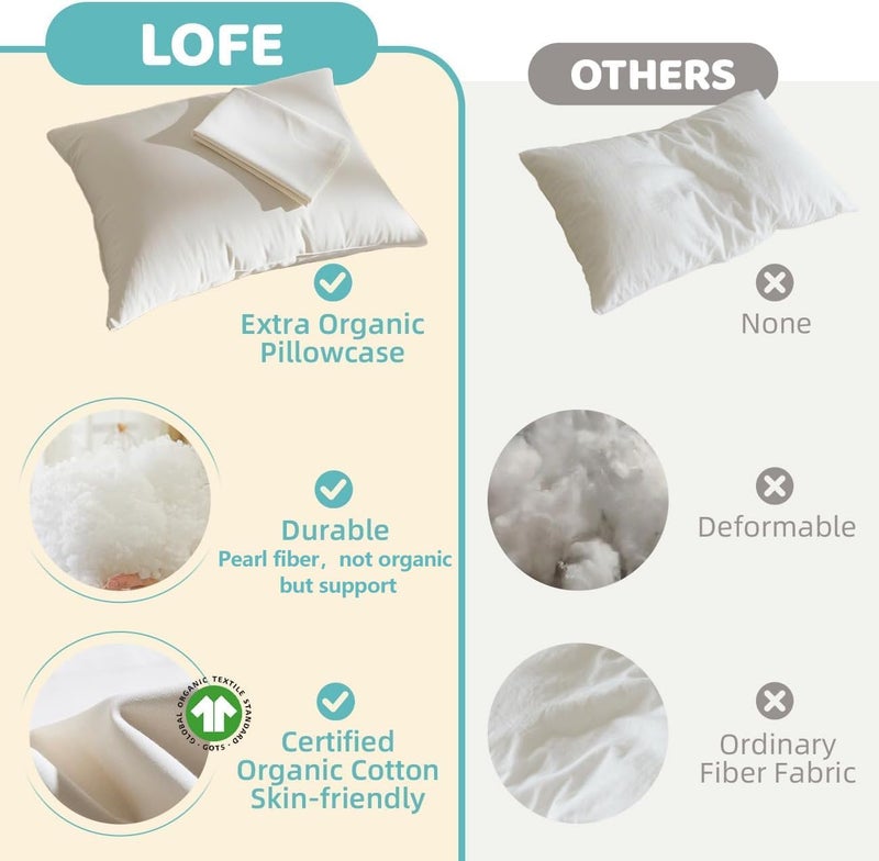 LOFE Organic Kids Pillow with Pillowcase  16x22 Youth Pillow with 100 Organic Cotton Shell Adjustable Loft Organic plilow Machine Washable Soft Perfect for KidsYouthChildren - Image 3