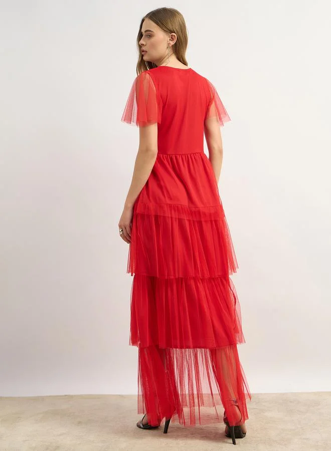 Styli Tiered Tulle Dress