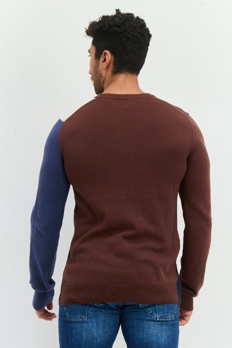 PERRY ELLIS Men V-Neck Long Sleeves Colorblock Sweater, Navy - Image 3