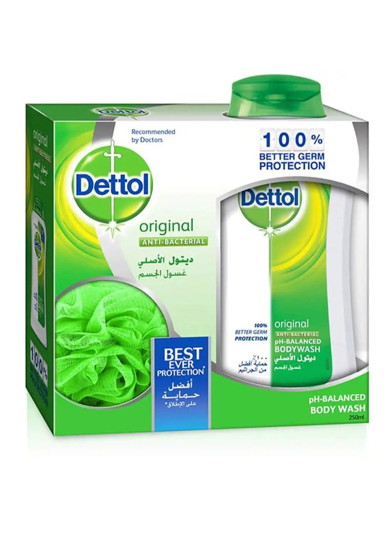 Dettol Shower Gel Original 250 ml With Loofah