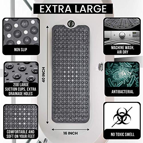 TAGPR Door mat Bathroom mats Anti Slip for Entrance Floor Foot Skid Bathtub Bath Shower Suction Cups (Black 100 X 40) - Image 2