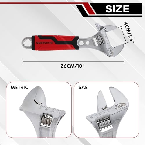 HOUSERAN 10Inch Adjustable Wrench Wide Jaw Crescent Wrench with Max Opening 112 CRV Steel Adjustable Wrench with NonSlip Grip Thin Profile for Plumbing Automotive DIY Home Repair Garage - Image 3