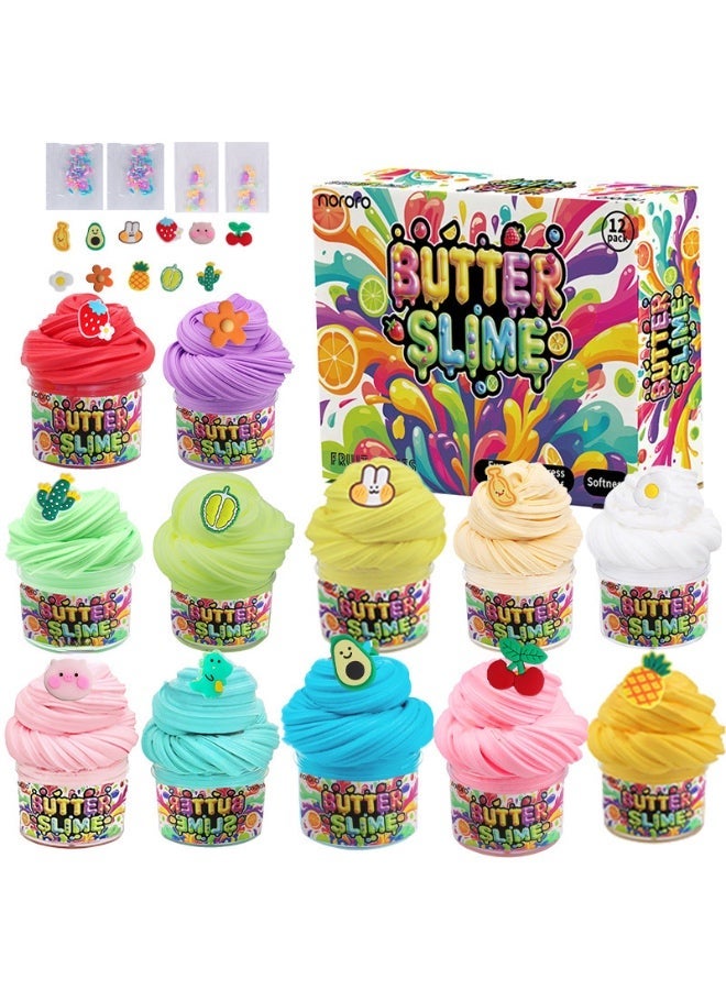 12 PCS 720ml Butter Slime Kit for Kids, Girls & Boys - Non-Sticky, Scented, Soft & Glossy to Make Your Own Cloud Slime – Stress Relief Party Favors & Great Gift Idea - Image 1