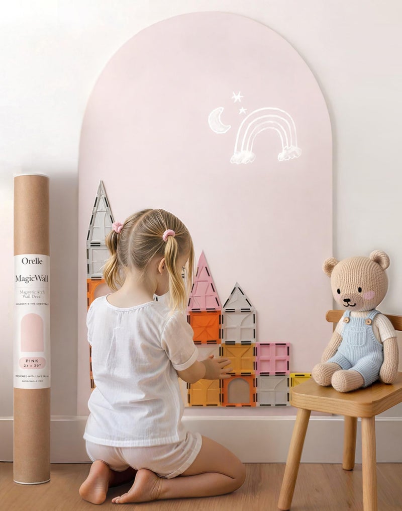Orelle MagicWall | Magnetic Arch Wall Decal â€“ Repositionable & Renter-Friendly | Peel & Stick Magnetic Wall Decal Chalkboard | Playroom Essentials | Large 24 x 39â€ | Pink - Image 1