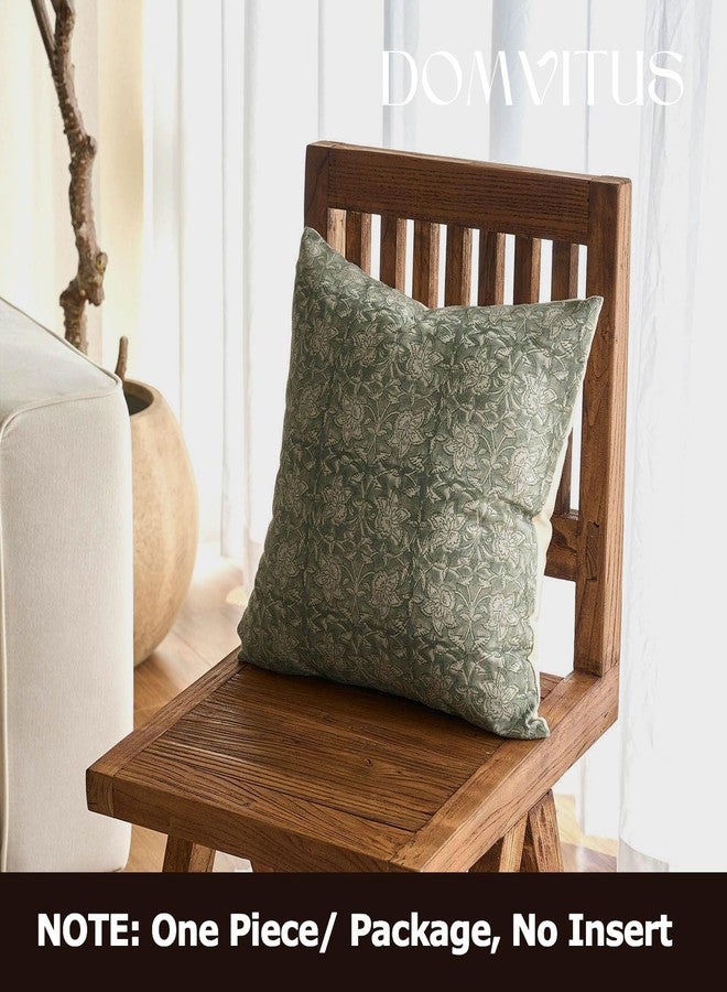 DOMVITUS Floral Pillow Covers 20x20 Throw Pillow Covers Block Print Vintage Decorative Neutral Pillow Cover for Couch Bed Living Room Dusty Green 1PC - Image 5