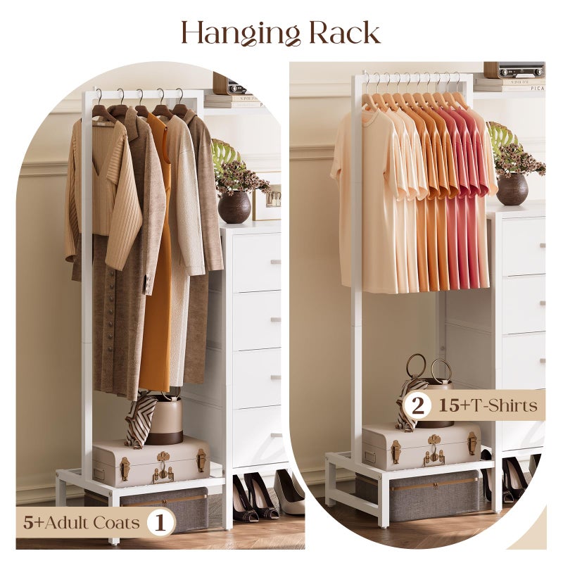 Yoobure White Dresser with Hanging Rack - Small Dresser for Bedroom with 4 Drawers, 44'H Chest of Drawers, Reversible Kids Dressers with Storage Shelf, Closet Dressers with Clothes Rack, Sturdy Frame - Image 3