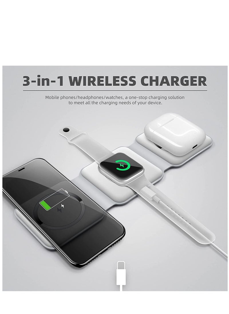 3 in 1 Wireless Charger Magnetic Foldable Charging Station Fast Wireless Charging Pad  White - Image 3