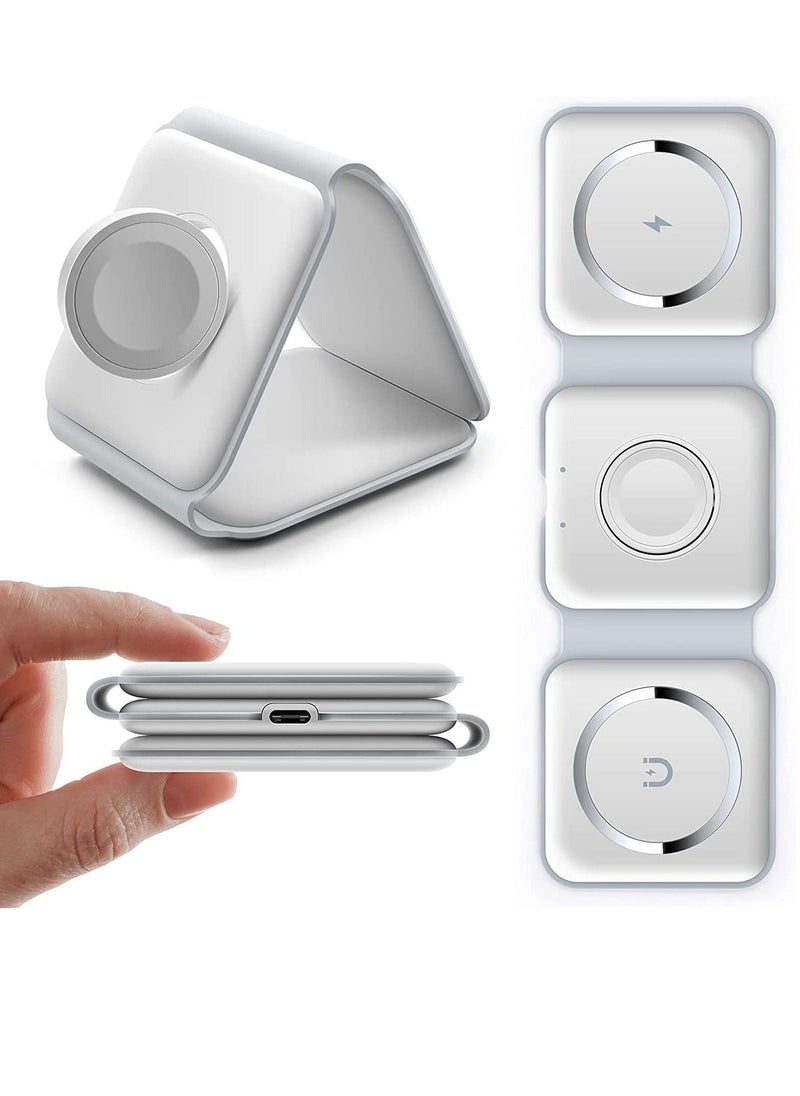 3 in 1 Wireless Charger Magnetic Foldable Charging Station Fast Wireless Charging Pad  White - Image 1