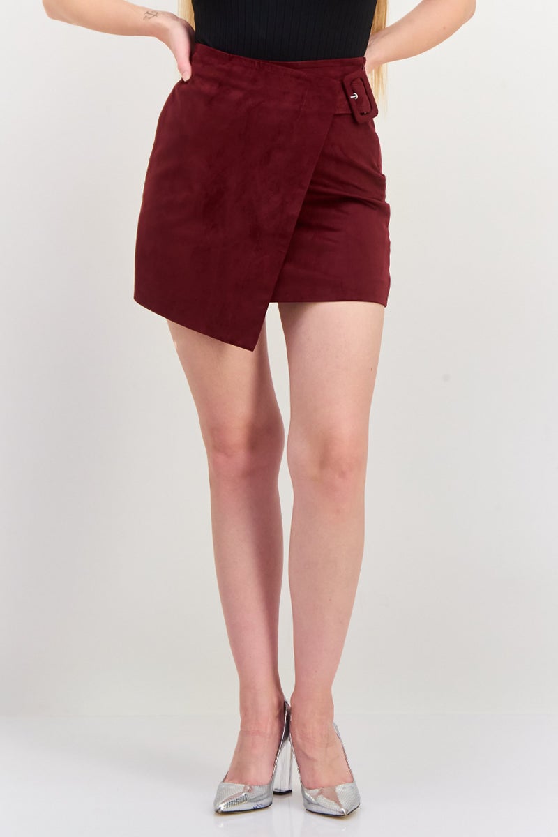 ONLY Women Solid Mini Skirt, Maroon - Image 1