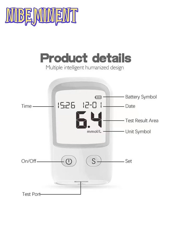 NIBEMINENT Blood Glucose Monitoring System With 1 Lancing Device, 50 Test Strips and 50 Blood Lancets, Portable Blood Sugar Test Kit  - Image 4