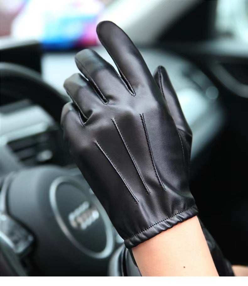 Fashionable Korean Style Windproof GlovesHigh elastic PU Lady three line short High elastic PU Lady three line short
