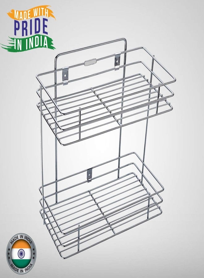 PANTH® Stainless Steel Multipurpose Storage Rack/Shelf, Double Layer Kitchen Rack, Bathroom Shelves and Racks Steel, Wall Mounted Organiser for Home, Book/Spices/Jar/Bottle Keeper in Silver Cover - Image 3