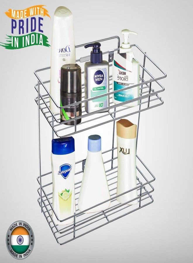 PANTH® Stainless Steel Multipurpose Storage Rack/Shelf, Double Layer Kitchen Rack, Bathroom Shelves and Racks Steel, Wall Mounted Organiser for Home, Book/Spices/Jar/Bottle Keeper in Silver Cover - Image 2