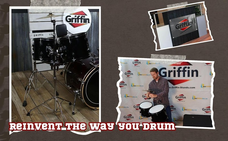 Griffin Double Tom Drum Holder Stand with Cymbal Mount (Percussion TiltPro X Edition) – Adjustable Drum Hardware with Tripod Legs for Standard Cymbals - Image 3
