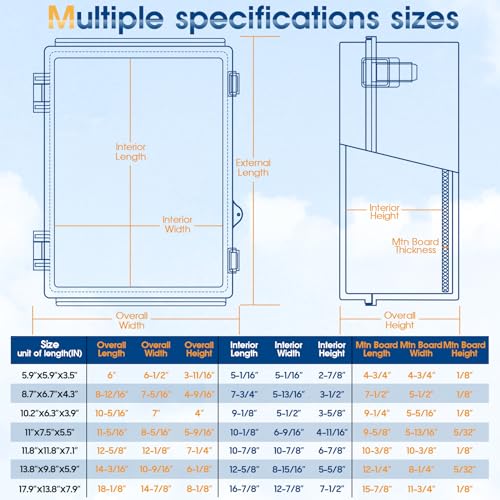 XINYIELE Waterproof Outdoor Project ABS Plastic Junction Box IP67 Weatherproof Dustproof Enclosure with Hinged Cover, Mounting Plate,Wall Brackets for Power Project (Grey,17.7"x13.8"x7.9") - Image 5