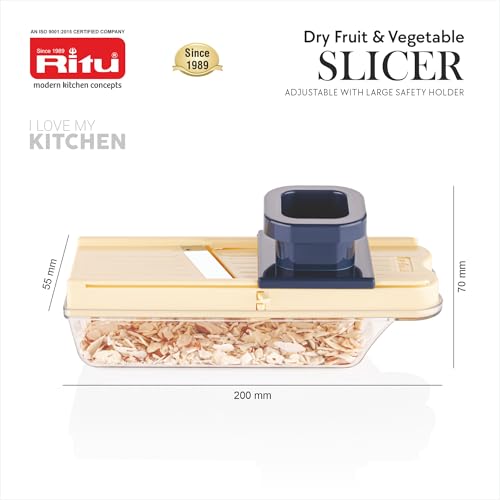 RITU Adjustable Slicer with Large Safety Holder | Dual Stainless Steel Blades | Spiral Vegetable Cutter for Salad, Fruits, Potatoes, Carrots | Multipurpose Kitchen Tool | Easy to Use - Image 5