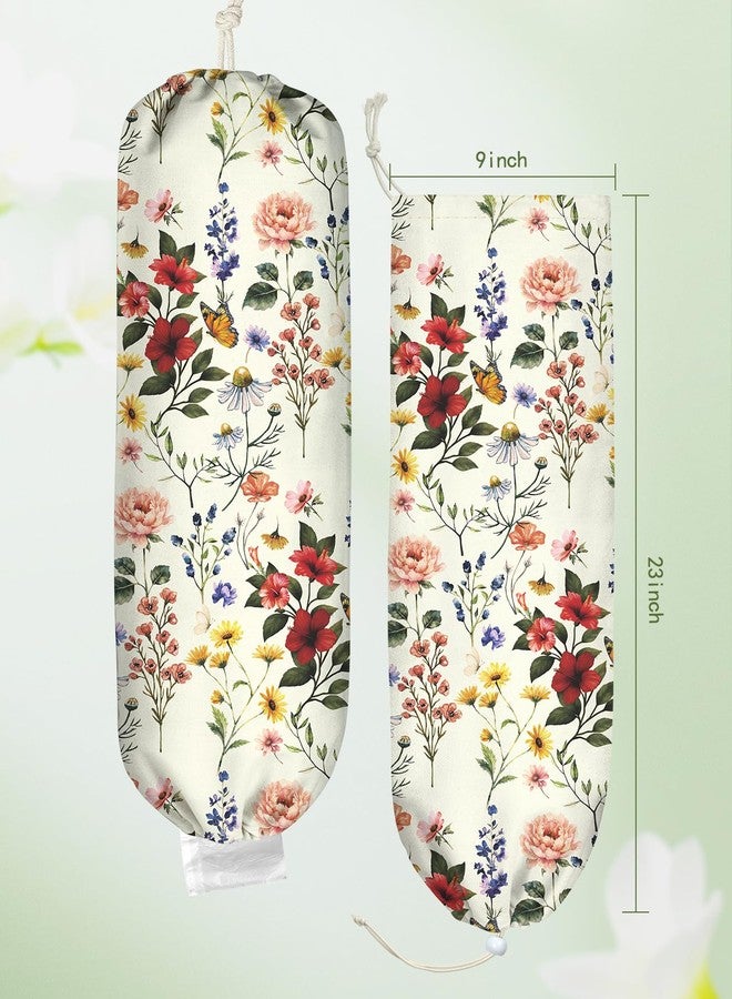 Kokaaee Plastic Bag Holder, Grocery Bag Organizer - 1 Pack Cute Kitchen Dispenser Holders Reusable Shopping Western Hanging Wall with Adjustment Drawstring Closure for Women Home, Floral - Image 2
