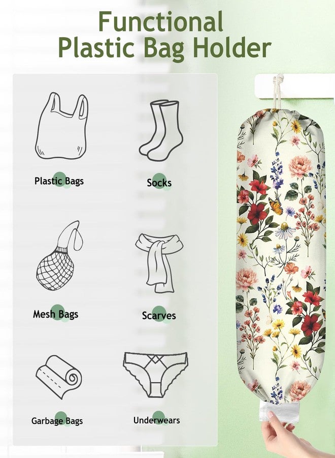 Kokaaee Plastic Bag Holder, Grocery Bag Organizer - 1 Pack Cute Kitchen Dispenser Holders Reusable Shopping Western Hanging Wall with Adjustment Drawstring Closure for Women Home, Floral - Image 4