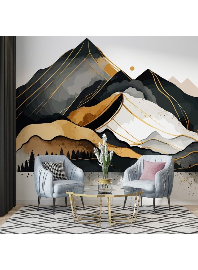 Home Gallery Golden Colors Mountain Vector Fabric Wallpaper Covers An Area ​​Up To 4.2Mx3M With Adhesive  And Smoothing Tool  - Image 2