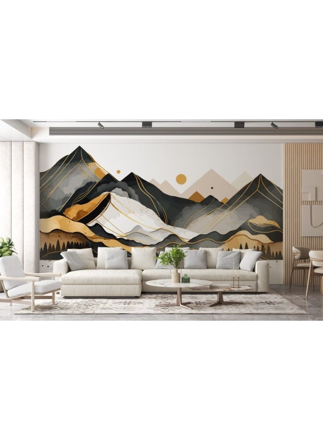 Home Gallery Golden Colors Mountain Vector Fabric Wallpaper Covers An Area ​​Up To 4.2Mx3M With Adhesive  And Smoothing Tool  - Image 5