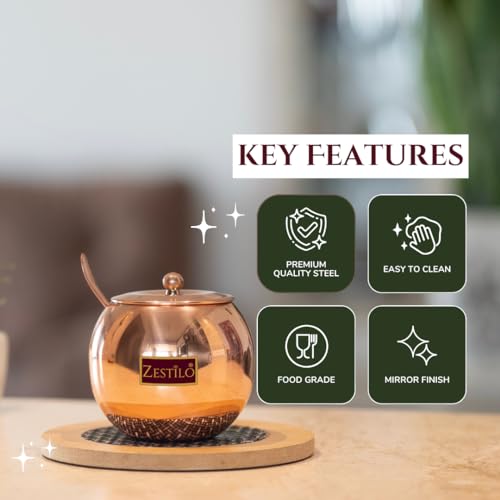 ZESTILO Copper Coated Ghee container with spoon, ghee container, ghee pot, oil dispenser for kitchen, ghee pot steel Oil Dispenser, Copper Finish Orange 275 ml - Image 5