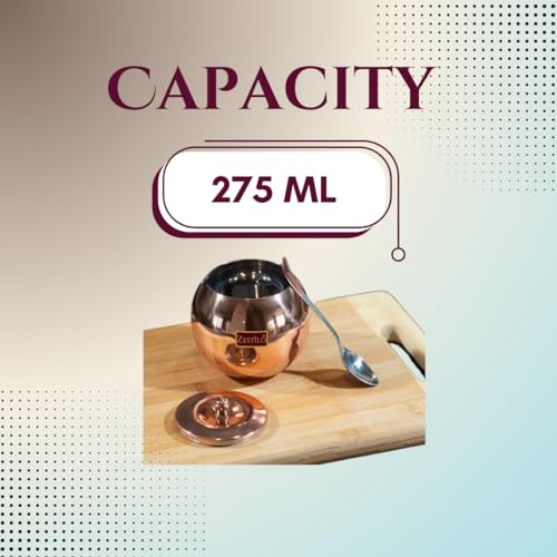 ZESTILO Copper Coated Ghee container with spoon, ghee container, ghee pot, oil dispenser for kitchen, ghee pot steel Oil Dispenser, Copper Finish Orange 275 ml - Image 4