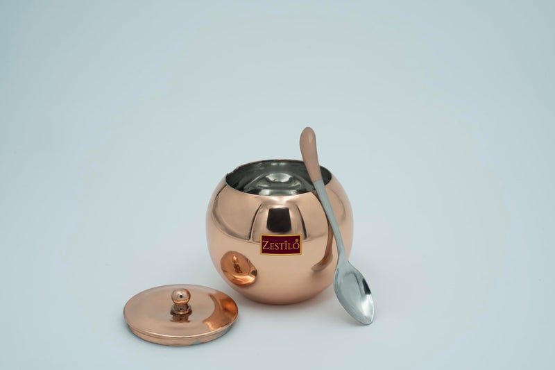 ZESTILO Copper Coated Ghee container with spoon, ghee container, ghee pot, oil dispenser for kitchen, ghee pot steel Oil Dispenser, Copper Finish Orange 275 ml - Image 2