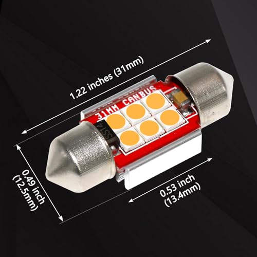 PHINLION DE3175 Amber Yellow LED Light Bulbs, Super Bright Festoon 31mm DE 3175 3021 3022 Miniature LED Bulb for Car Interior Door Map Dome Reading Trunk Step Courtesy Light, Pack of 4 - Image 4