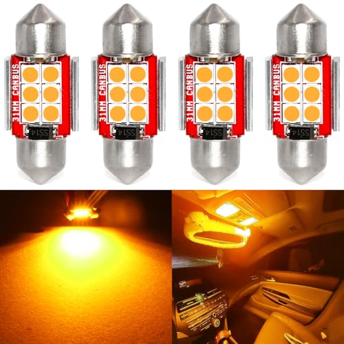 PHINLION DE3175 Amber Yellow LED Light Bulbs, Super Bright Festoon 31mm DE 3175 3021 3022 Miniature LED Bulb for Car Interior Door Map Dome Reading Trunk Step Courtesy Light, Pack of 4 - Image 1