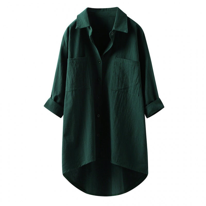 Women's Casual Cotton Linen Open Front Shirt with Pockets Long Sleeve - Image 2