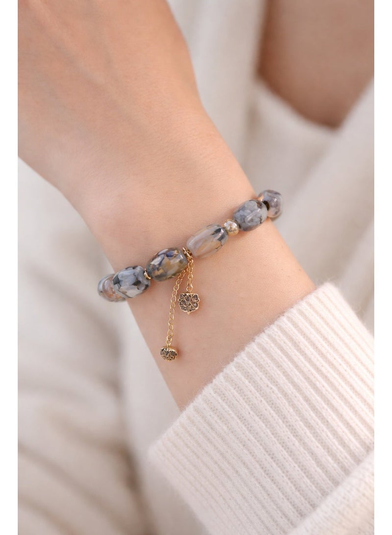 OLUDENIZ Natural Agate Stone Beaded Bracelet – Handmade Stretch Bangle for Men & Women - Image 1