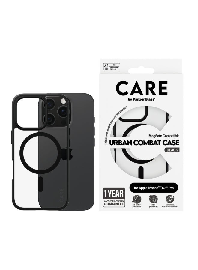 PanzerGlass حافظة بانزر جلاس كير فلاج شيب للقتال الحضري مع ميغ سيف لهاتف آبل آيفون 16 برو 6.3" 2024 | حماية من السقوط حتى 15 قدم، مضادة للاصفرار، تصميم نحيف، حافة كاميرا مرتفعة، متوافقة مع ميغ سيف - سوداء - Image 3