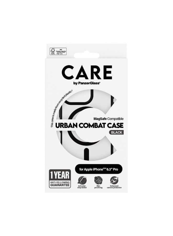 PanzerGlass حافظة بانزر جلاس كير فلاج شيب للقتال الحضري مع ميغ سيف لهاتف آبل آيفون 16 برو 6.3" 2024 | حماية من السقوط حتى 15 قدم، مضادة للاصفرار، تصميم نحيف، حافة كاميرا مرتفعة، متوافقة مع ميغ سيف - سوداء - Image 4