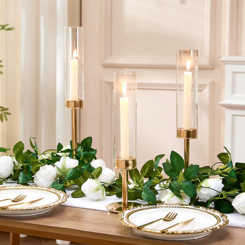 Batoslee Gold Hurricane Candle Holders Set of 6, Tall Metal Windproof Glass Taper Candle Holder for Candlestick, Candle Sticks Decor, Table Centerpieces for Wedding, Candlelit Dinner Party Fireplace Decoration - Image 4
