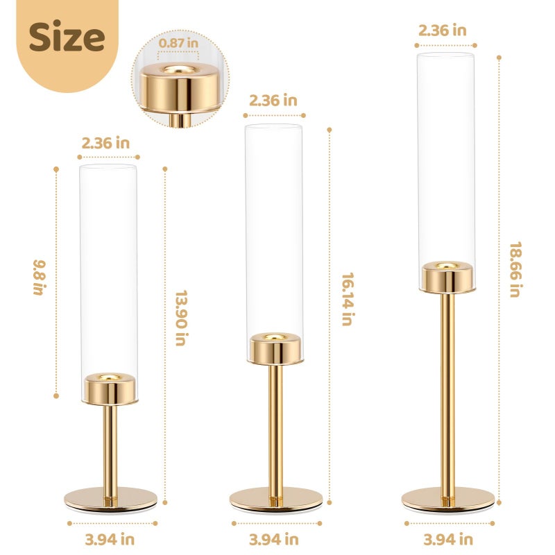 Batoslee Gold Hurricane Candle Holders Set of 6, Tall Metal Windproof Glass Taper Candle Holder for Candlestick, Candle Sticks Decor, Table Centerpieces for Wedding, Candlelit Dinner Party Fireplace Decoration - Image 2