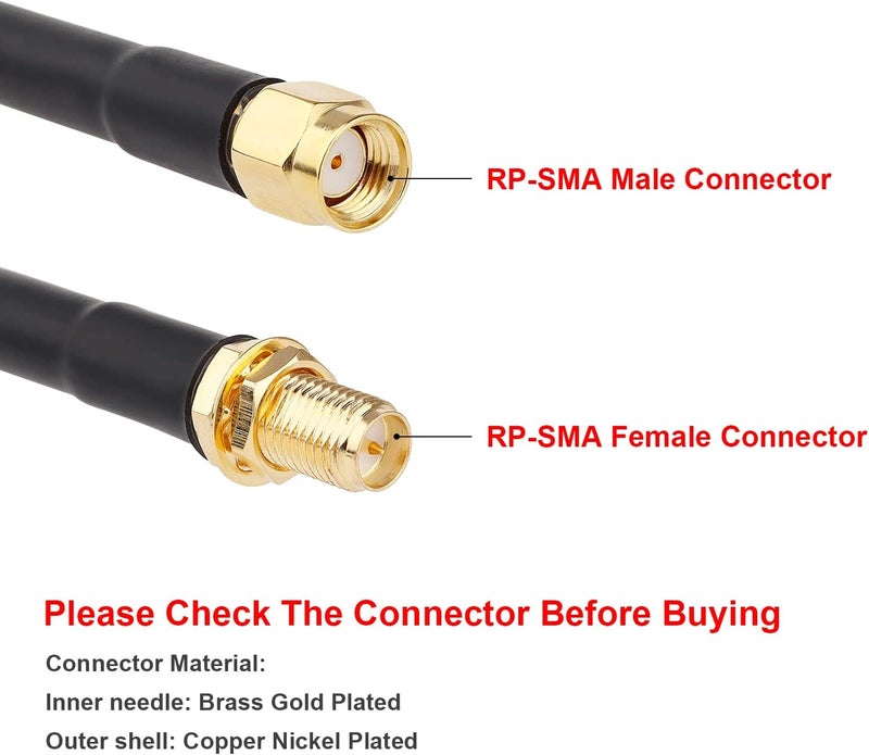 XRDS -RF 35ft RP-SMA Male to RP-SMA Female Coax Cable, RG58 RP-SMA WiFi Antenna Extension Coax Cable for WiFi LAN Router Wireless Network Card Adapte - Image 2