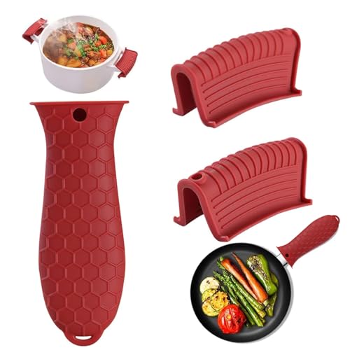 Intatikoo 3 Pack Silicone Cast Iron Skillet Handle Cover - Heat Resistant Pot Handle Sleeve Grip for Frying Pans, Griddles, Dutch Ovens & Baking Sheets (Red) - Image 1