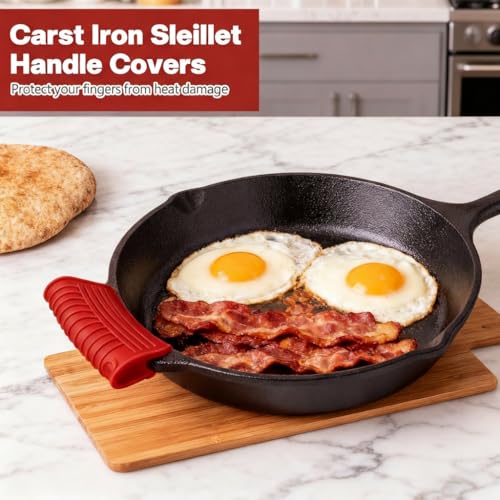 Intatikoo 3 Pack Silicone Cast Iron Skillet Handle Cover - Heat Resistant Pot Handle Sleeve Grip for Frying Pans, Griddles, Dutch Ovens & Baking Sheets (Red) - Image 5