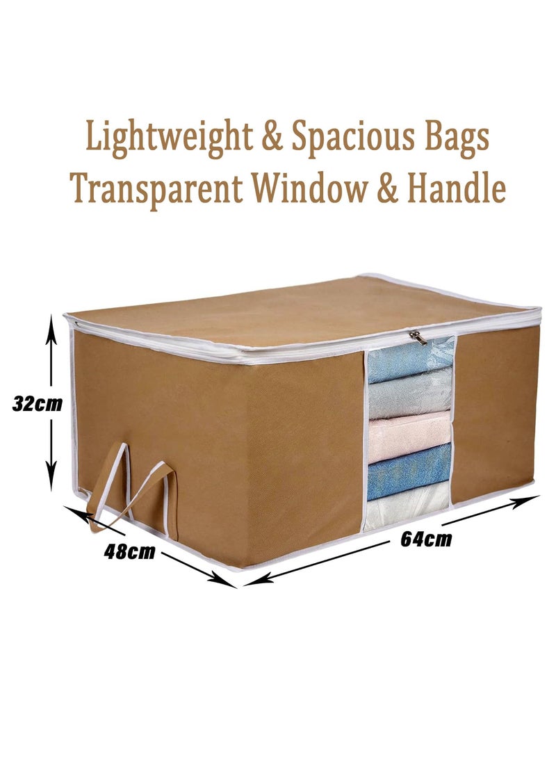 AARON INC AARON INC Blanket Cover Storage Bag Clothes Storage Organizer With Zipper Transparent Window Handle Duvet Cover Underbed Storage Bag Ideal for Comforters and Quilts Brown Pack of 6  - Image 2