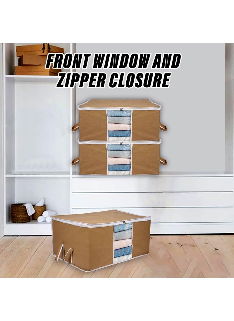 AARON INC AARON INC Blanket Cover Storage Bag Clothes Storage Organizer With Zipper Transparent Window Handle Duvet Cover Underbed Storage Bag Ideal for Comforters and Quilts Brown Pack of 6  - Image 5
