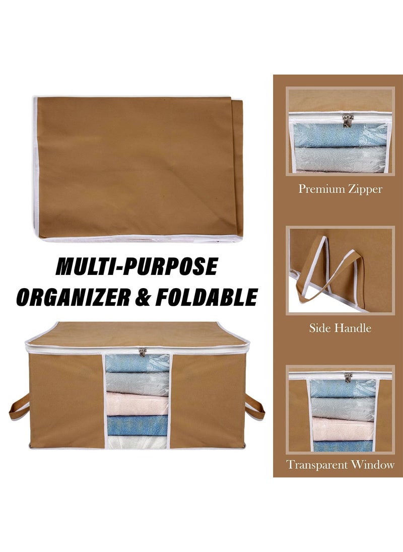 AARON INC AARON INC Blanket Cover Storage Bag Clothes Storage Organizer With Zipper Transparent Window Handle Duvet Cover Underbed Storage Bag Ideal for Comforters and Quilts Brown Pack of 6  - Image 4