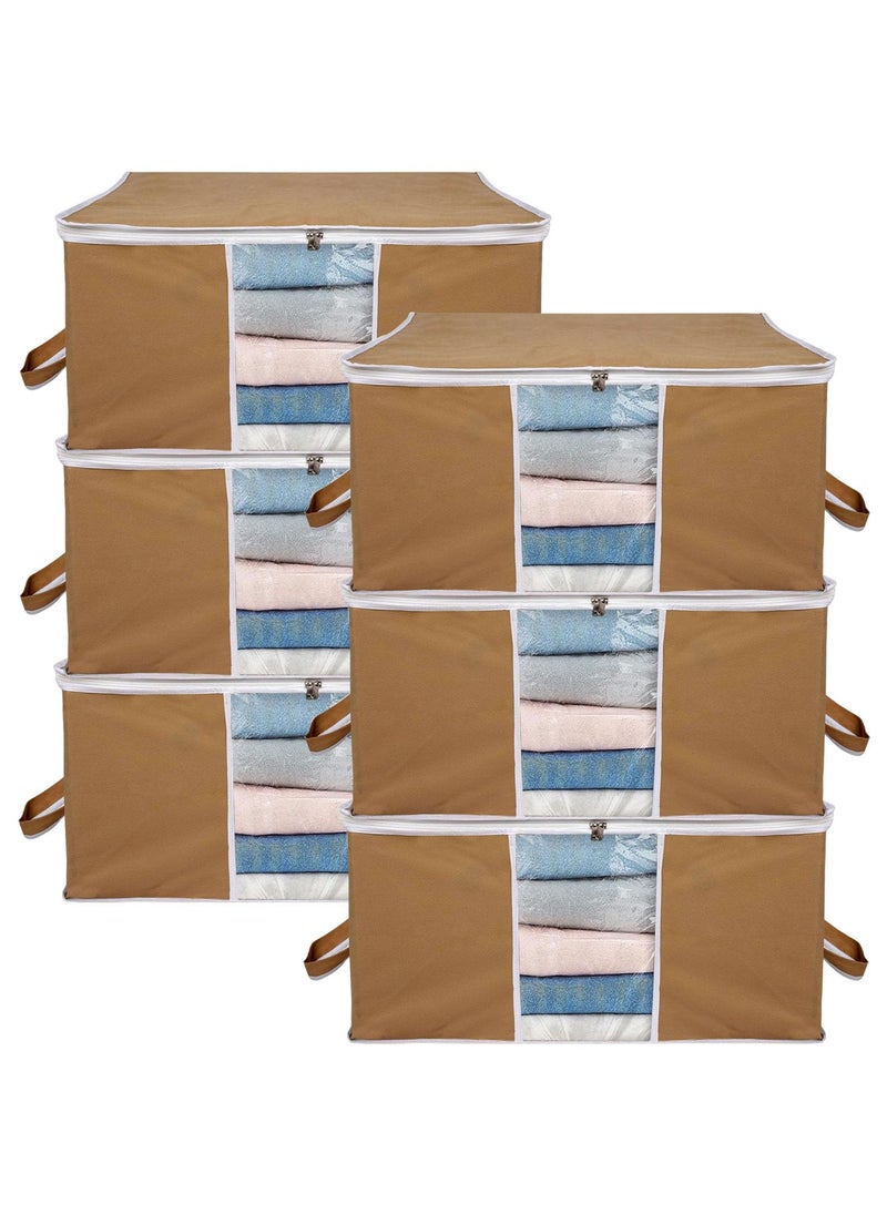 AARON INC AARON INC Blanket Cover Storage Bag Clothes Storage Organizer With Zipper Transparent Window Handle Duvet Cover Underbed Storage Bag Ideal for Comforters and Quilts Brown Pack of 6  - Image 1