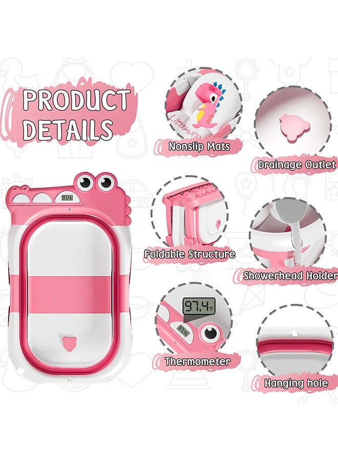 ميكسد حوض استحمام أطفال قابل للطي مع مقياس حرارة - هدية مثالية للمواليد الجدد، تصميم صحي مع تصريف المياه - Image 2
