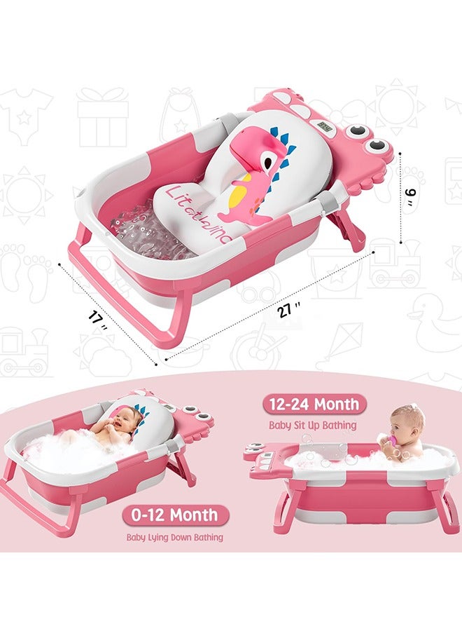 ميكسد حوض استحمام أطفال قابل للطي مع مقياس حرارة - هدية مثالية للمواليد الجدد، تصميم صحي مع تصريف المياه - Image 3
