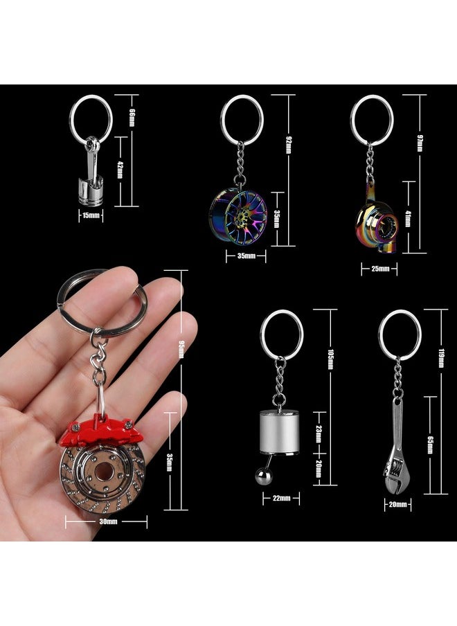 HNYYZL Auto Parts Metal Key Chain 6 Pcs Auto Part Model Keychain Set Turbo Keychain Manual Shift Box Keychain Brake Rotor Keychain Wheel Tire Rim Keychain Engine Piston Keychain Wrench Keychain  - Image 2