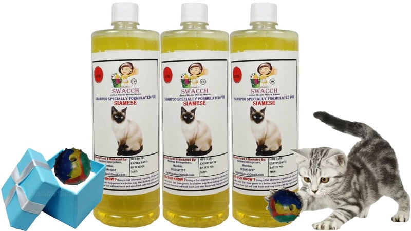 swacch Siamese Cat Shampoo + Rubber Musical Ball I Chew Playing Rubber Ball I Interactive Cat Toy Balls I Training & Play I Combo Pack I 1 Litre Pack of 3 Lemon - Image 1