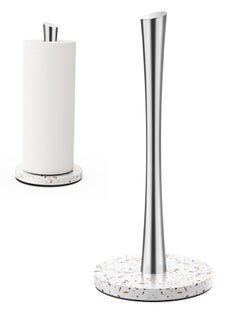 Generic Paper Towel Holder Stainless Steel Countertop Waterproof Marble Weighted Base One-Handed Tear Paper Stainless Steel Paper Towel Holder for Kitchen Bathroom Hold Any Type of Paper Silver  - Image 1