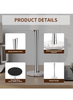 Generic Paper Towel Holder Stainless Steel Countertop Waterproof Marble Weighted Base One-Handed Tear Paper Stainless Steel Paper Towel Holder for Kitchen Bathroom Hold Any Type of Paper Silver  - Image 5