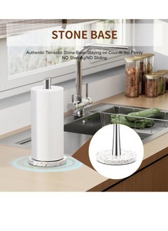 Generic Paper Towel Holder Stainless Steel Countertop Waterproof Marble Weighted Base One-Handed Tear Paper Stainless Steel Paper Towel Holder for Kitchen Bathroom Hold Any Type of Paper Silver  - Image 2